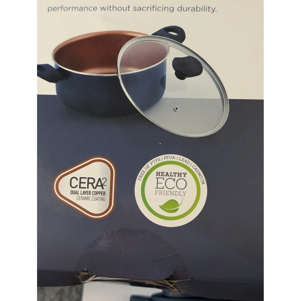 IKO Cook Copper Collection 5.0 Qt Dutch Oven Ceramic Nonstick Blue Matte Lid NWT